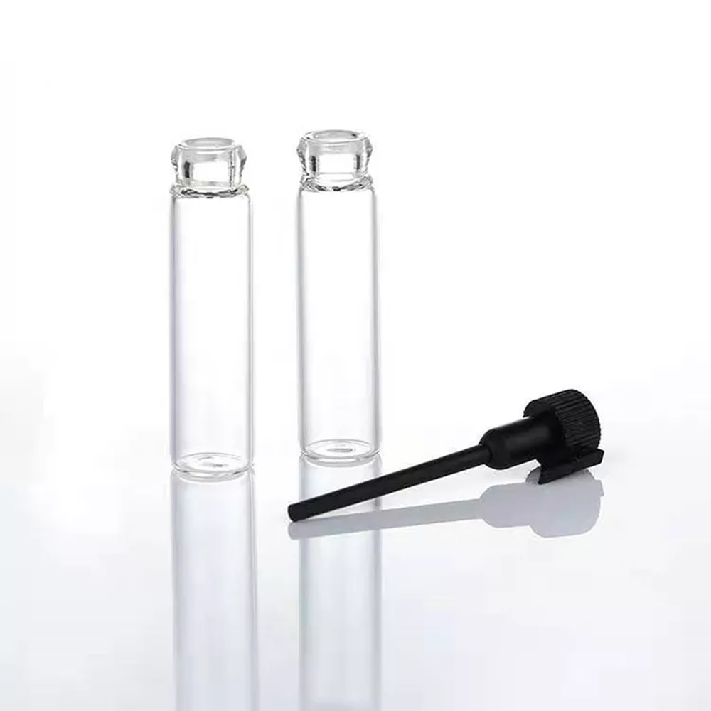 Portable Black White Plug 1ml 1.5ml 2ml 3ml Mini Glass Subpackage Clear Bottles,small Sample Test Tube Thin Vials Empty Perfume Bottle 