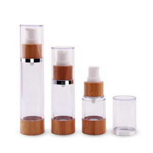 Wholesale luxury packaging bamboo bottle cosmetic 15ml 30ml 50ml cosmetic airless pump bottle bamboo